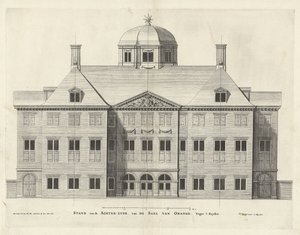Retro del Palazzo Huis ten Bosch, Olanda, Pieter Nolpe dopo Pieter Jansz. Post, incisione 294 mm × 387 mm, 1655 da Pieter Nolpe